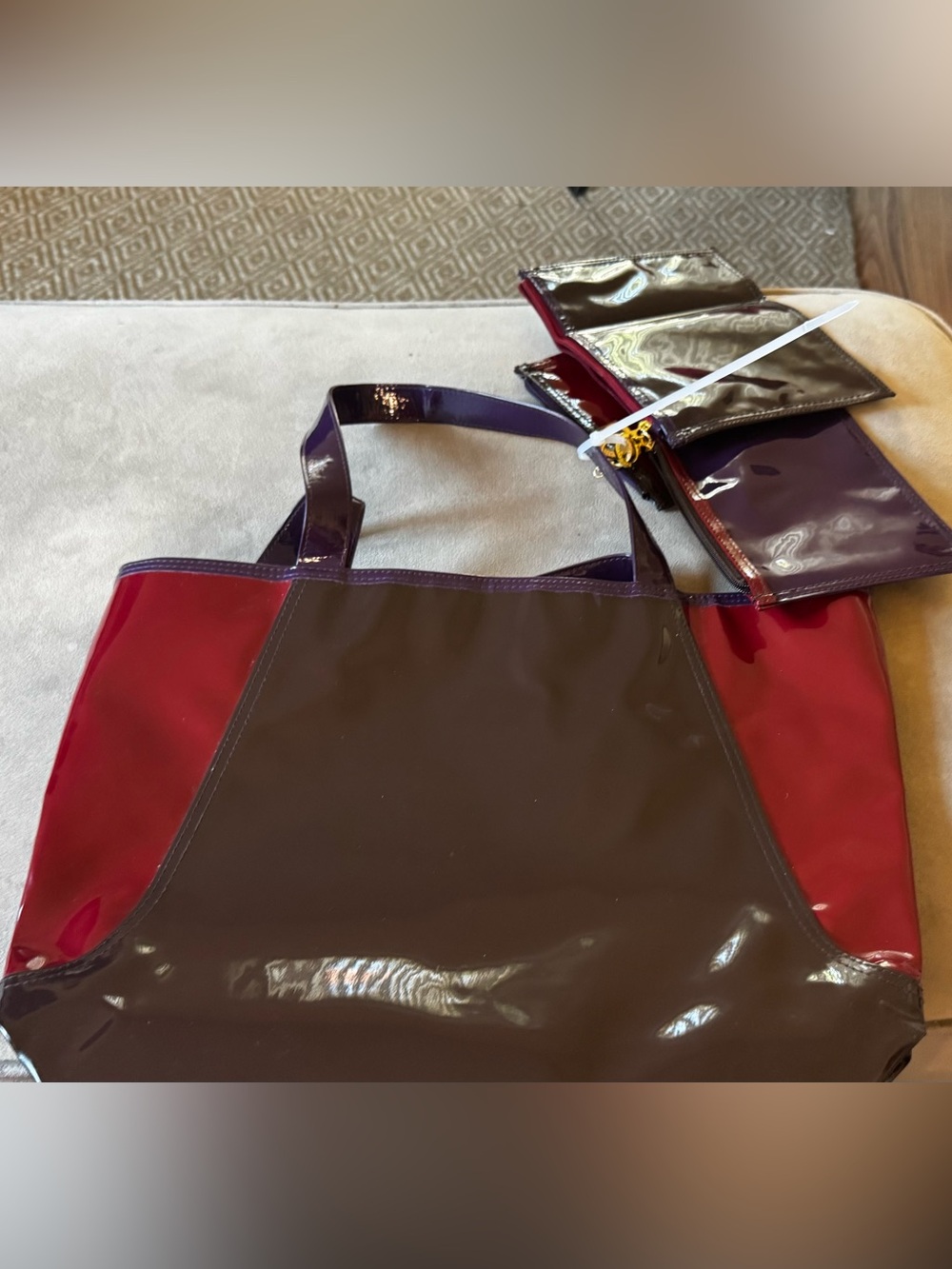 Estée Lauder Patent Leather Tote Bag and accessory bags Deep Plum and Burgundy
